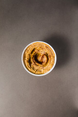 Hummus in a ceramic bowl