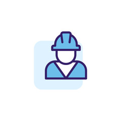 Worker. Builder, miner color icon with blue accents. Simple vector linear illustration. Flat pictogram with rounded corners.