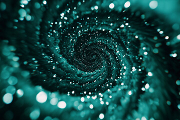 Abstract teal swirling vortex of lights and sparkles on dark background. Perfect for magical and...