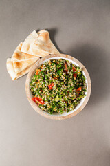 Tabbouleh Salad with Tomatoes and Pita Bread