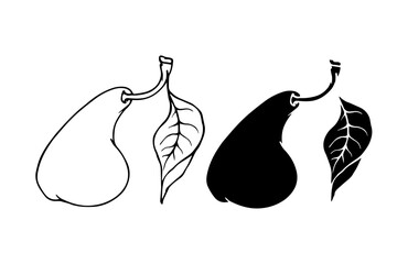 Line sketch, pear fruit outline,Decorative silhouette of seasonal fruits.Vector graphics.