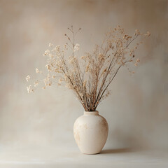 Elegant dried flowers in a decorative vase against a soft pastel background for home decor inspiration