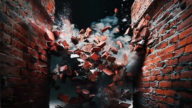 Dynamic Brick Wall Explosion with Dramatic Slow Motion