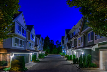 Luxury house at night in Vancouver, Canada.