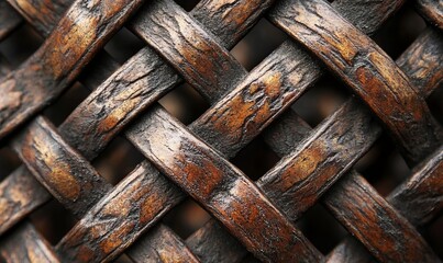 A close up of a weaved pattern made of metal