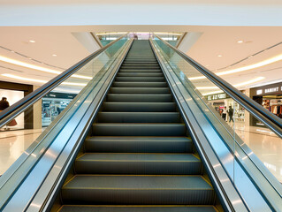 Escalator Moving Up in a Spacious Airy Shopping Mall