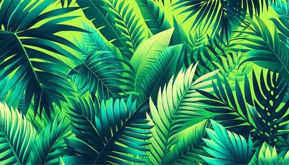 Naklejka premium vibrant background featuring tropical leaves in bold green tones,generative ai