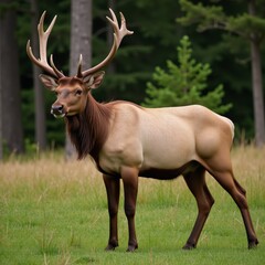 Fototapeta premium A majestic elk portrayed realistically with an emphasis on intricate details textures and fur patterns