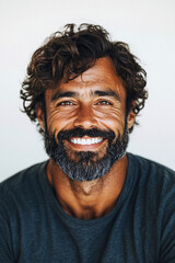 Fototapeta premium smiling man with curly hair and beard