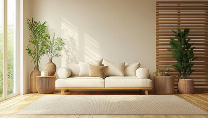 Modern minimalist living room interior have sofa and decor accessories with white color wall- 3D rendering
