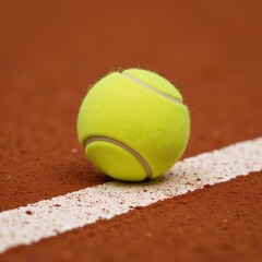 Macro shot Yellow tennis ball on red court line