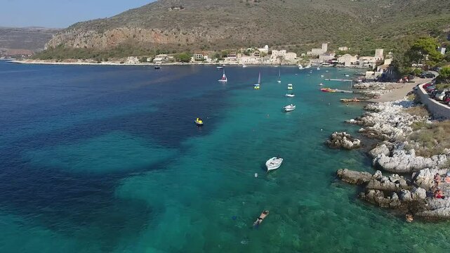 Aerial view of Limeni in Greece. Aerial view of the picturesque seaside village of Limeni in Areopolis, Greece