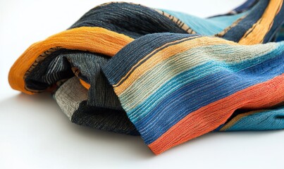 A colorful piece of fabric with a blue and orange stripe