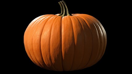 A perfectly smooth pumpkin with a deep orange hue and long green stem, isolated for clipart use