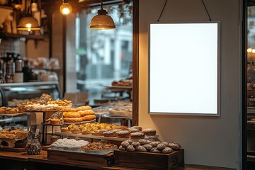 Blank advertising mockup board for advertisement at the bakery shop.
