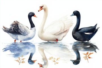 Obraz premium Swan bird, Elegant Watercolor birds hand-painted Isolated. Perfect for designers, nature lovers, creative decor. Clipart 