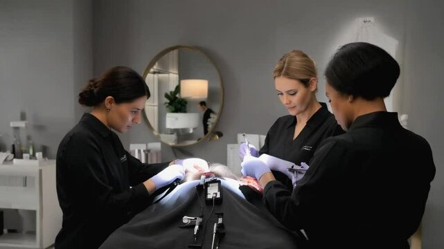 Team of skilled surgeons performing precise medical procedure