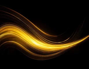 Abstract golden light swoosh wave on a black background overlay 