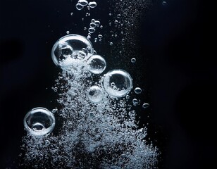 Air bubbles rising in the water on a black background overlay