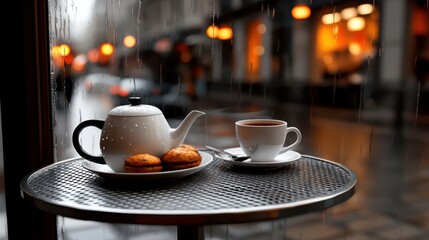 Rainy Day Parisian Cafe, Cozy Tea Time, Coffee Break in Paris