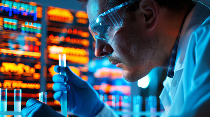 Focused Caucasian Male Lab Technician Analyzing DNA Samples in a High-Tech Laboratory Setting. Concept of Scientific Discovery, Advanced Research, and Precision in Modern Genetics