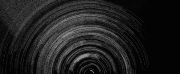 Black gray grainy background, noise texture abstract concentric swirl vortex, monochrome dark grayscale poster banner header backdrop design