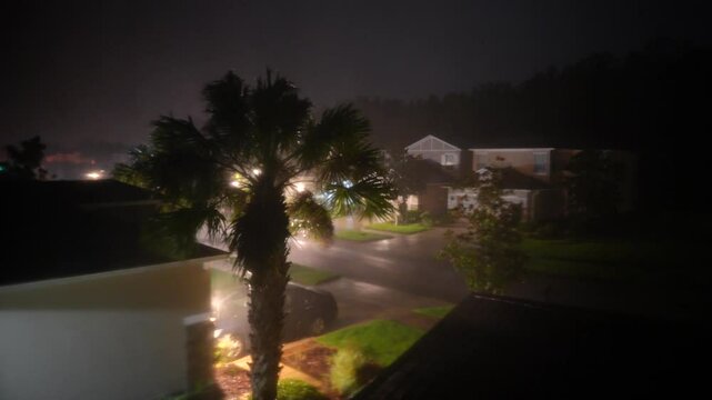 Hurricane big gust wind, heavy rain and lightning on landfall of Hurricane Milton