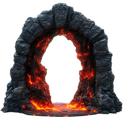 Portal to hell. Gate to hell. Entrance to hell. Portal with fire. Stone portal with lava. Stone portal to hell. Lava and fire. Path to death. Passage to the kingdom of the dead. Infernal Portal.