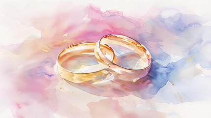 Watercolor Illustration of a Pair of Wedding Rings Symbolizing Love, Commitment, and Marriage Celebration