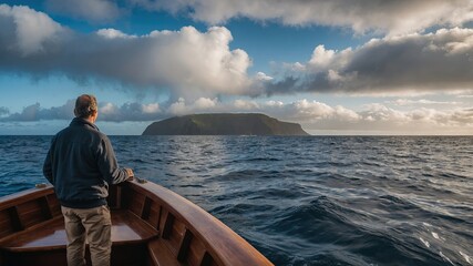 Fototapeta premium Man Standing on Boat Facing Ocean View