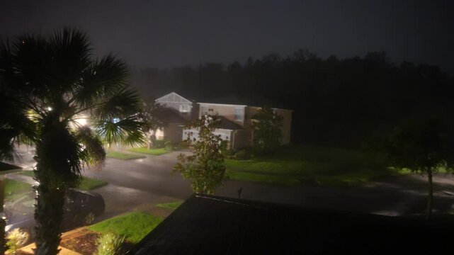 Hurricane big gust wind, heavy rain and lightning on landfall of Hurricane Milton