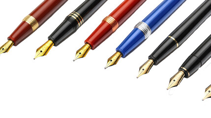 elegant fountain pens collection isolated on black background