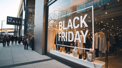 Black Friday sale sign on store window. Black Friday sale concept.