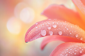 Soft and Elegant Pink Floral Petal with Dew Drops Against a Dreamy Background of Pastels