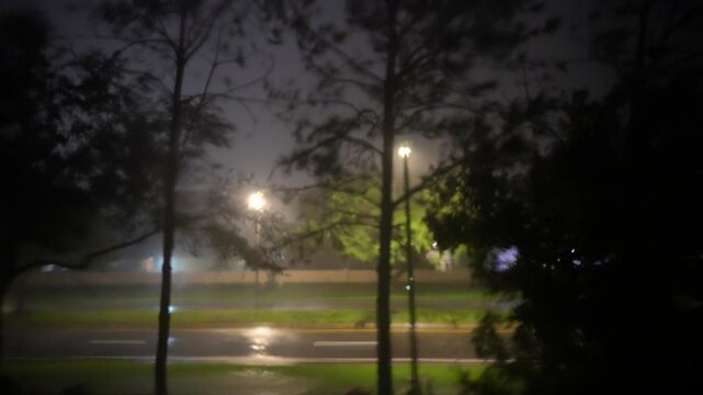 Hurricane big gust wind, heavy rain and lightning on landfall of Hurricane Milton