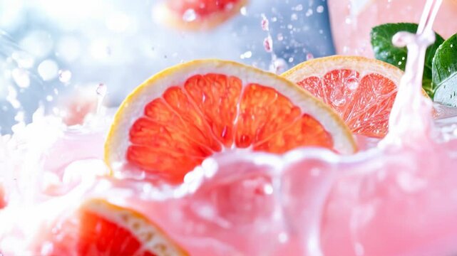 Juicy grapefruit slices create a lively splash as they land in cool water