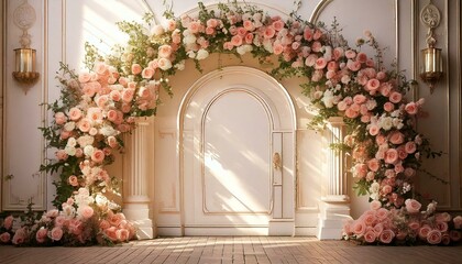 photography backdrop an arch of flowers with a vintage wall background for portraits wedding or maternity photos 
