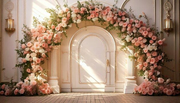 photography backdrop an arch of flowers with a vintage wall background for portraits wedding or maternity photos 