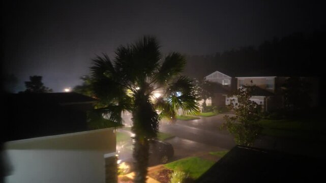 Hurricane big gust wind, heavy rain and lightning on landfall of Hurricane Milton	