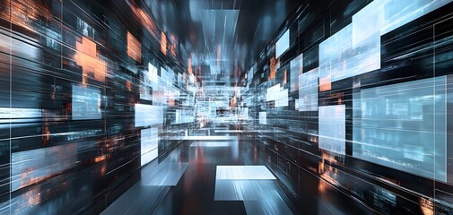 Futuristic digital abstract background with vibrant colors and dynamic data flow, ideal for technology and innovation themes.