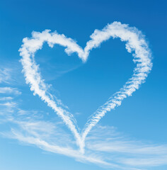 heart shaped cloud skywriting in the blue sky 