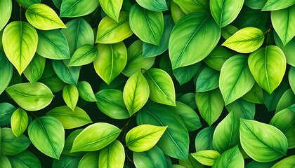 Watercolor green leaves pattern. Seamless eco ornament isolated with white highlights, png