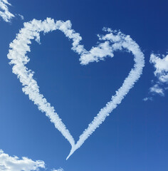 heart shaped cloud skywriting in the blue sky 