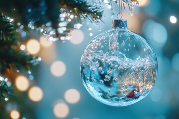 Shimmering water ornament on tree