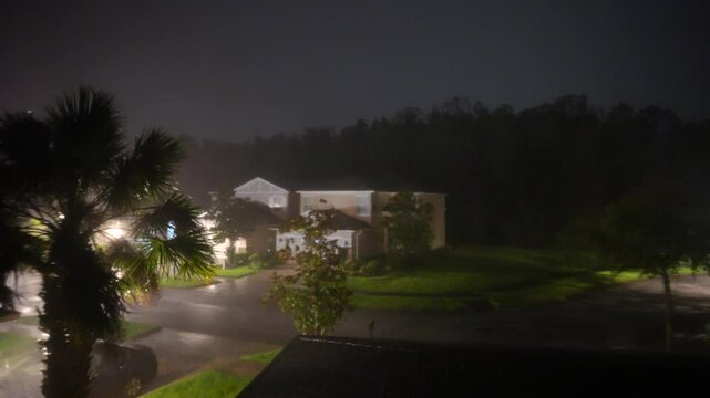 Hurricane big gust wind, heavy rain and lightning on landfall