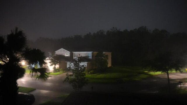 Hurricane big gust wind, heavy rain and lightning on landfall