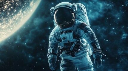 Astronaut in Space Suit with Planet in Background
