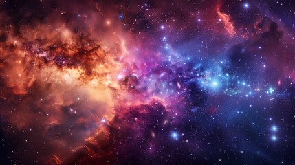 Fototapeta premium Colorful galaxy featuring a nebula, star clusters, and a hint of the Milky Way