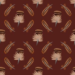 Small Wild Turkey Two-Feather Design Pattern with Dark Red Background