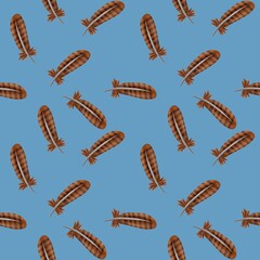 Wild Turkey Feathers Pattern with Blue Background